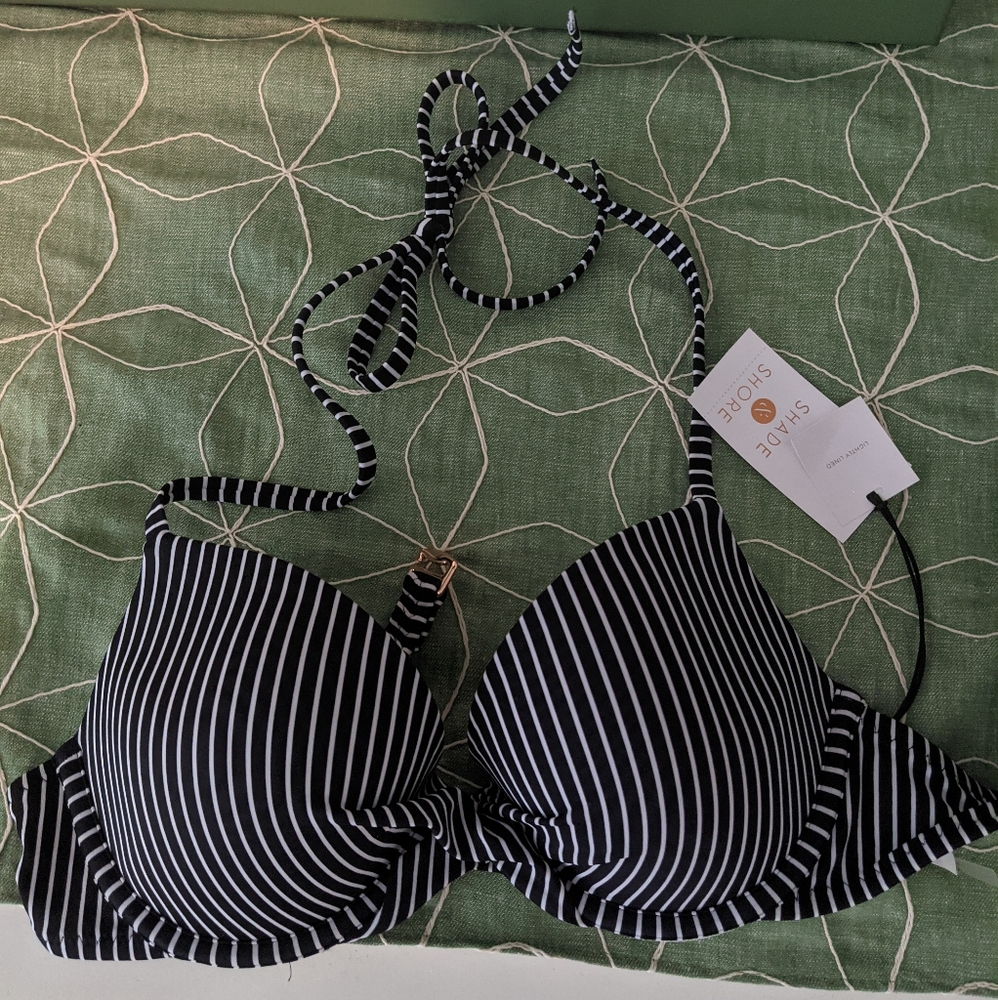 Shade and shore b/w stripe bikini top